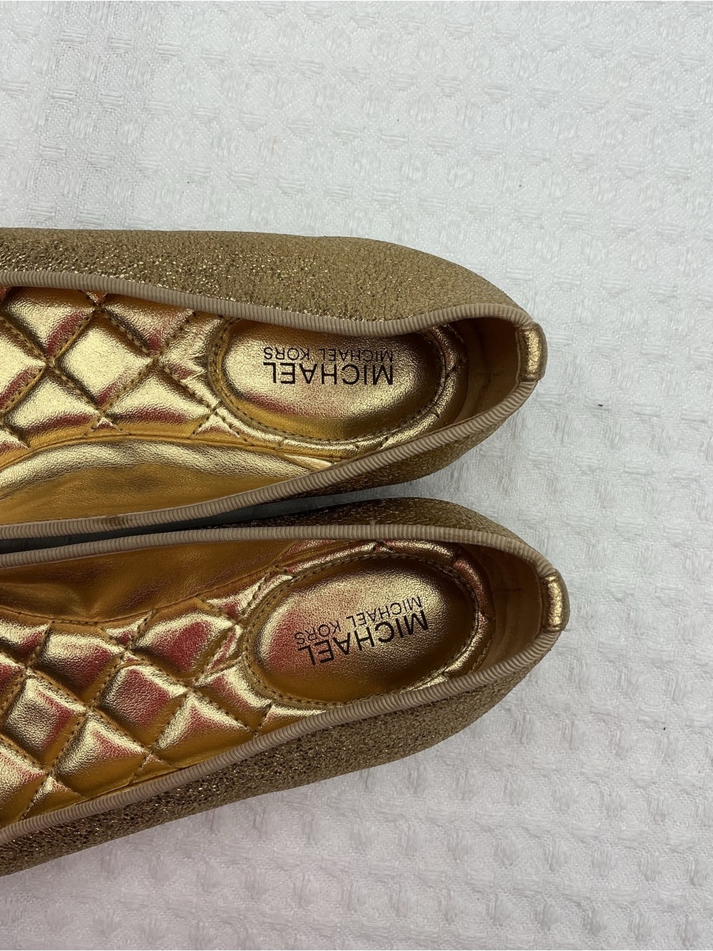 Michael Kors Gold Metallic Quilted Ballet Flats with Bow - Picture 2 of 10